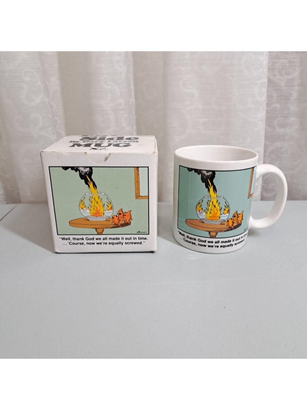 The Far Side Coffee Mug Gary Larson Now We're Equally Screwed Fish Bowl 1988